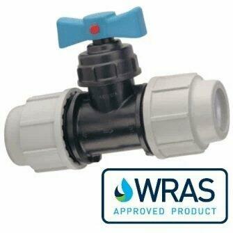 25mm WRAS APPROVED MDPE COMPRESSION STOP TAP VALVE-0