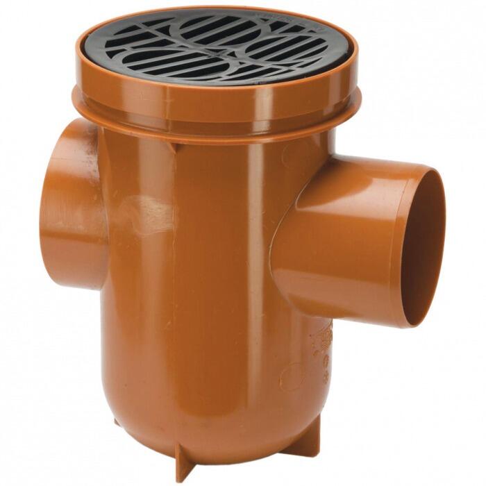 Back Inlet Bottle Gully (Roddable) c/w Round PP Black Grid & 110mm Inlet For 110mm Underground Drainage Pipe