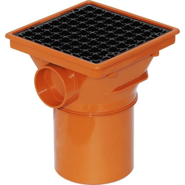 Square Hopper Spigot End (comes with square PP plastic black grid) For 110mm Underground Drainage Pipe